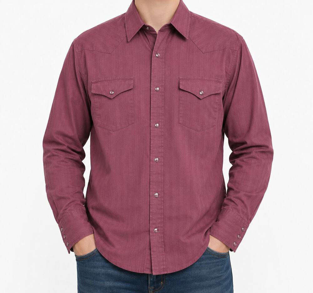 Vintage Panhandle Slim Shirt Men 17.5/35 Red Western Pearl Snap USA-Made Classic